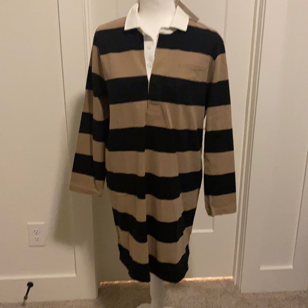 J. Crew Black and Tan Striped Rugby Dress